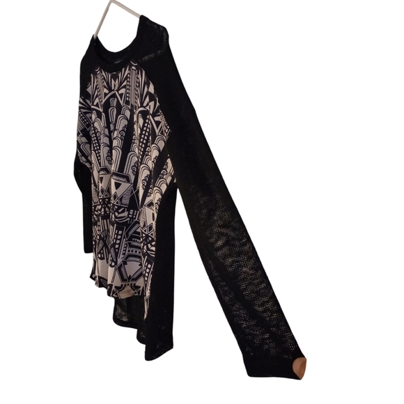 Nally & Millie Artsy Dark Romantic Mixed Fabric Partial Sheer Sweater Blouse XL - Picture 2 of 10